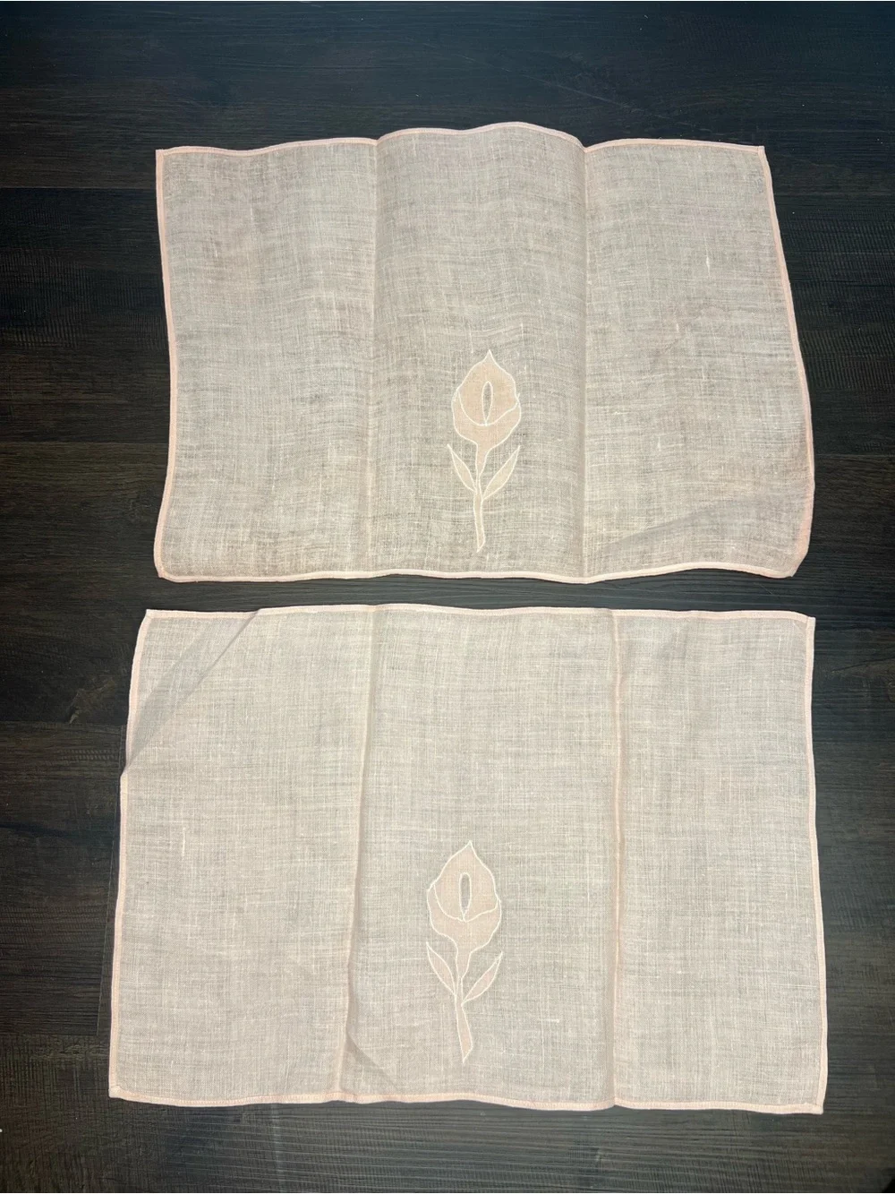 Set of Five Vintage Pink and White Flower Napkins